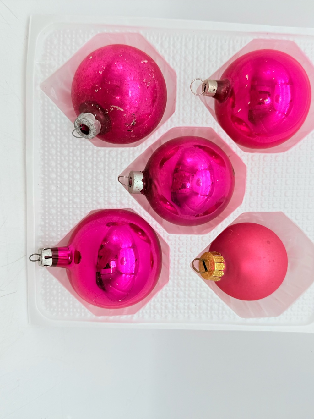Bright Pink Glass Holiday Ornament Set - 5 Pack